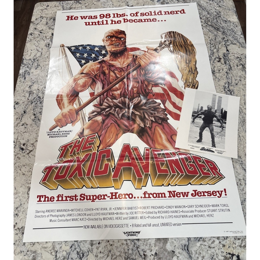 VTG The Toxic Avenger Original One Sheet Video Promo Movie Poster & signed Promo
